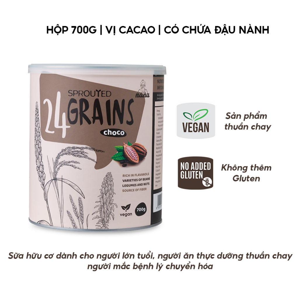 Sữa Hạt Hữu Cơ Miwako Vị Gạo, 24 Grains Vị Cacao Hộp 700g - Miwako Official Store