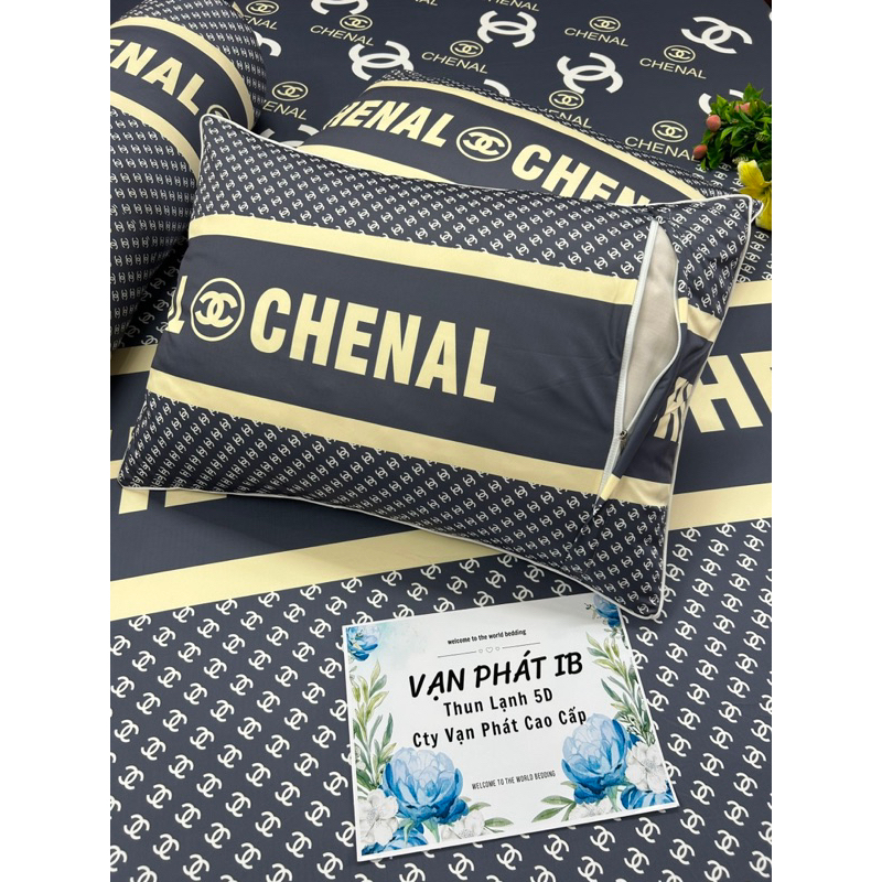 Bộ Chăn ga gối thun Lạnh 5D Chanel nhận may đủ kích thước