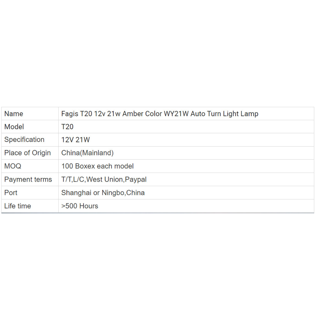 01 bóng xi nhan vàng Fagis Halogen Wy21W 12V