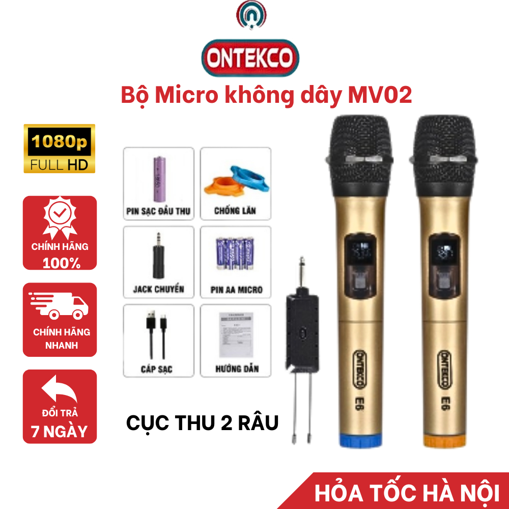 [HOẢ TỐC HN] Micro HÁT KARAOKE  không dây cao cấp ONTEKCO MV02 BH 12 tháng SIÊU HOT