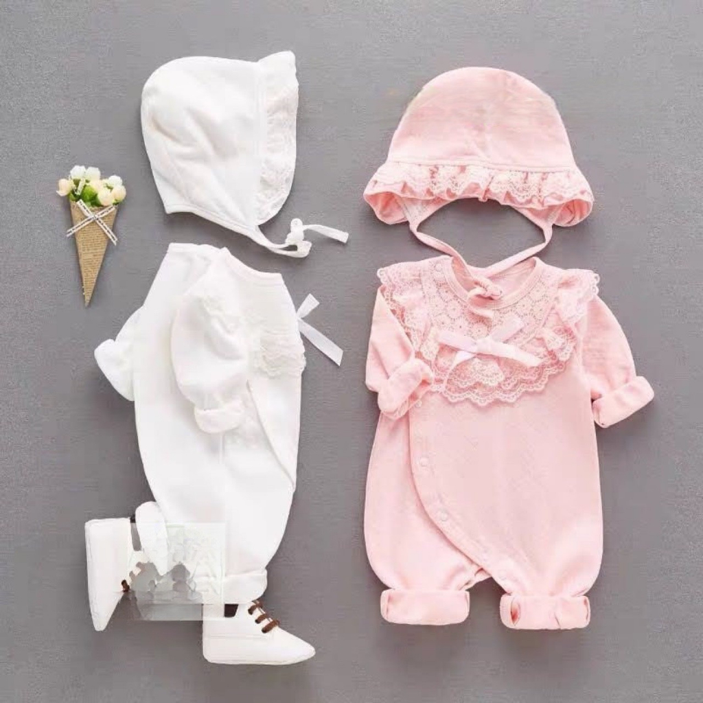 Sét body ren nơ 2 màu hồng và trắng kèm mũ cho bé SHOP MẸ BÔNG