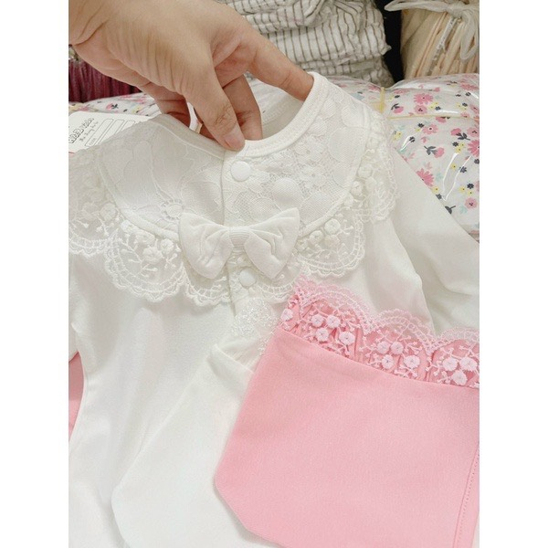 Sét body ren nơ 2 màu hồng và trắng kèm mũ cho bé SHOP MẸ BÔNG