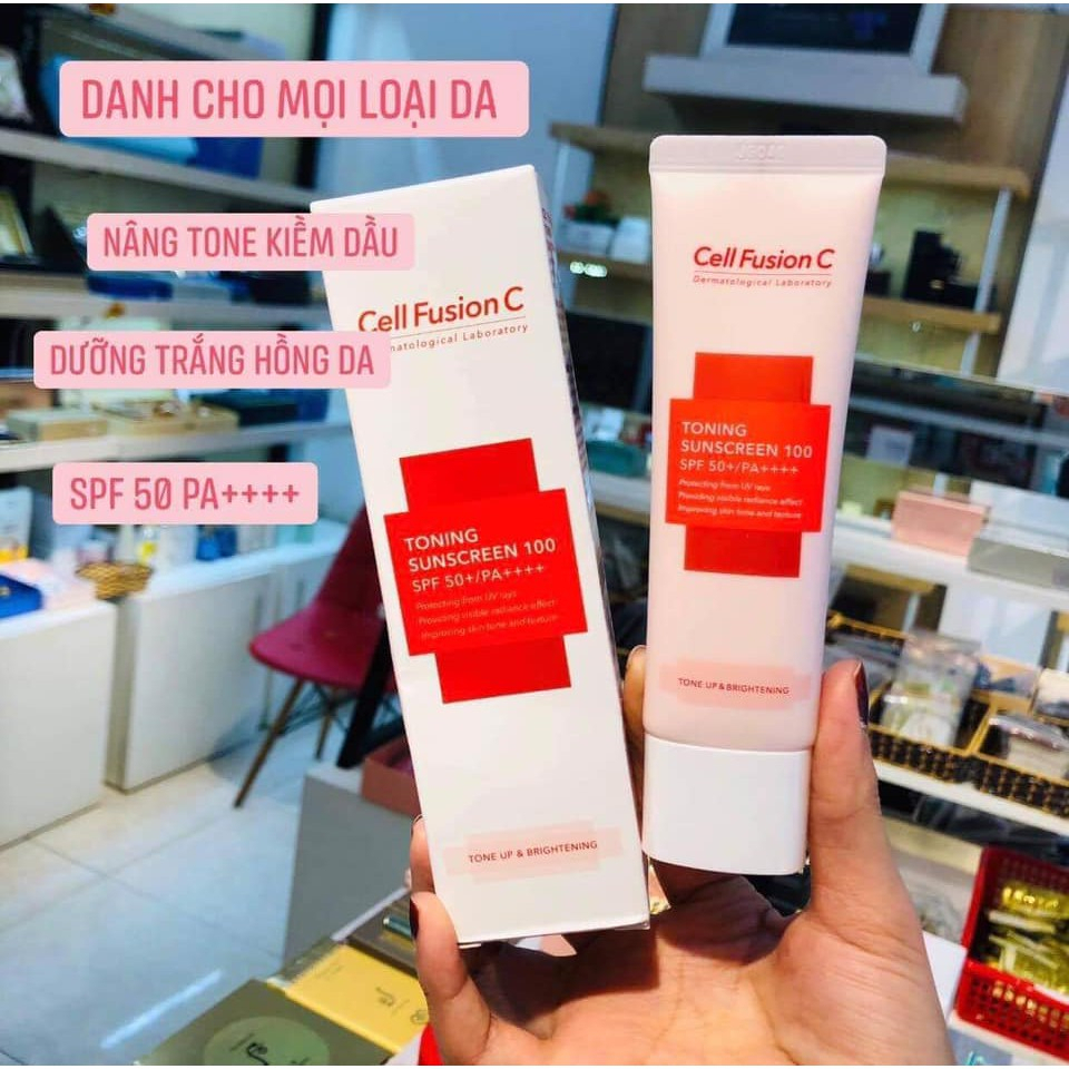 Kem chống nắng Cell Fusion C Nâng Tông Cho Mọi Loại Da Toning Sunscreen 100 SPF50+ PA +++ Hàn Quốc