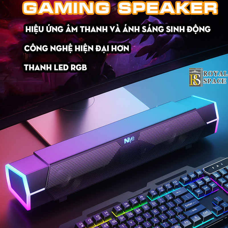 Loa Thanh Soundbar Dùng Cho Máy Tính Để Bàn Tích Hợp Dải Đèn Led RGB Có Kết Nối Bluetooth Và USB Với Âm Thanh Cực Đỉnh
