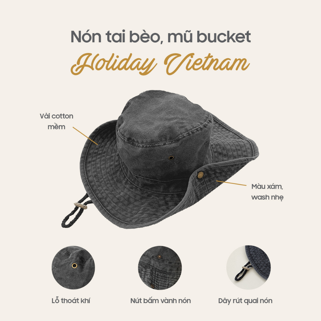 Nón tai bèo, mũ bucket camping pinic cotton mềm