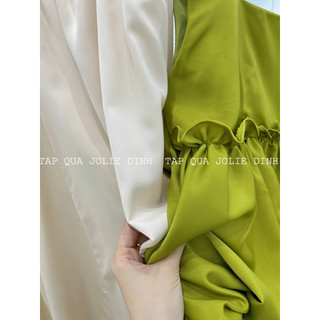SÉT ÁO LỤA PEPLUM BỒNG + CHÂN VÁY MIDI LỤA DÁNG DÀI CÓ LÓT [ ẢNH THẬT XANH HƠN ẢNH MỘT CHÚT ] BẦU BÍ CÓ THỂ BON CHENNNN