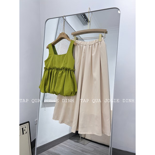 SÉT ÁO LỤA PEPLUM BỒNG + CHÂN VÁY MIDI LỤA DÁNG DÀI CÓ LÓT [ ẢNH THẬT XANH HƠN ẢNH MỘT CHÚT ] BẦU BÍ CÓ THỂ BON CHENNNN