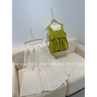 SÉT ÁO LỤA PEPLUM BỒNG + CHÂN VÁY MIDI LỤA DÁNG DÀI CÓ LÓT [ ẢNH THẬT XANH HƠN ẢNH MỘT CHÚT ] BẦU BÍ CÓ THỂ BON CHENNNN