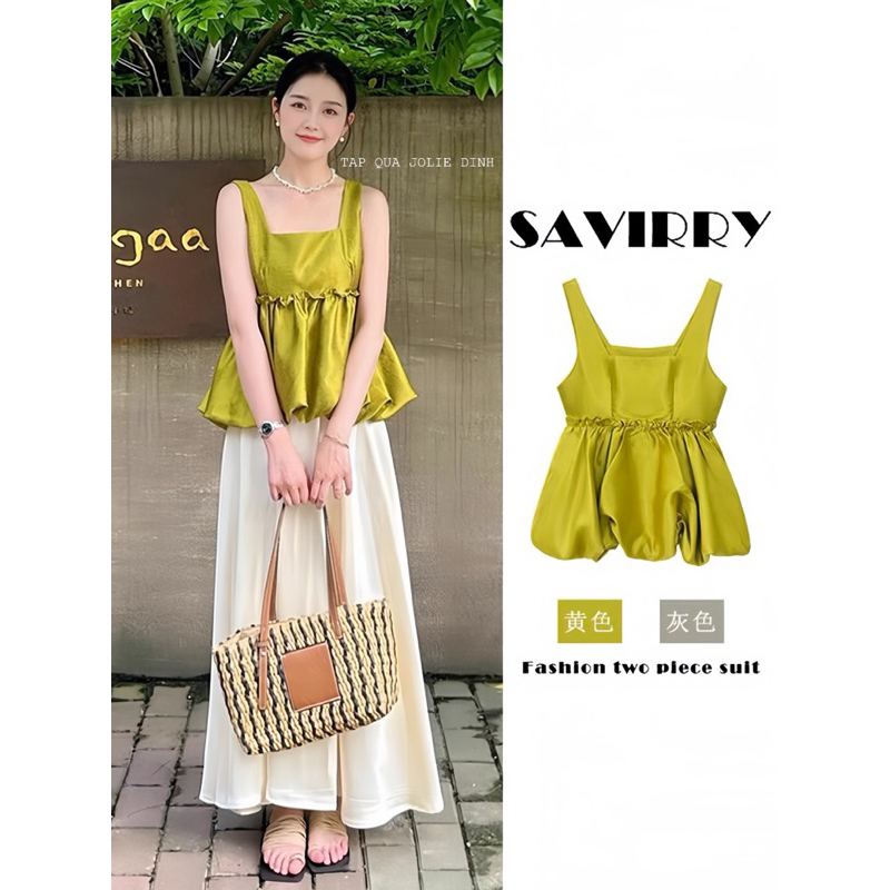 SÉT ÁO LỤA PEPLUM BỒNG + CHÂN VÁY MIDI LỤA DÁNG DÀI CÓ LÓT [ ẢNH THẬT XANH HƠN ẢNH MỘT CHÚT ] BẦU BÍ CÓ THỂ BON CHENNNN