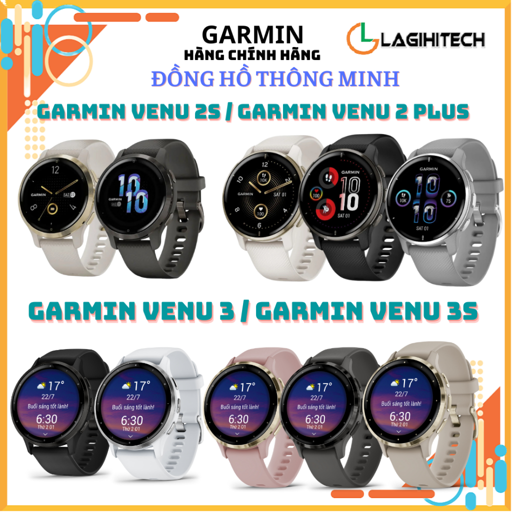 *LAGIHITECH* Đồng hồ thông minh Garmin Venu 2 Plus / Venu 2S / Venu 3 / Venu 3S - Hàng Chính Hãng FPT, Bảo Hành 12 Tháng