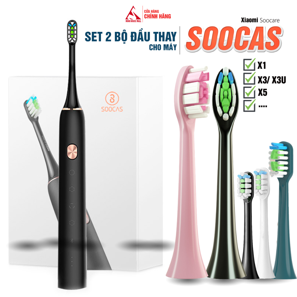 Cho máy đánh răng điện Xiaomi Soocas, Set bộ 2 đầu bàn chải thay thế x1 x3 x3u x5 Soocare Minh House