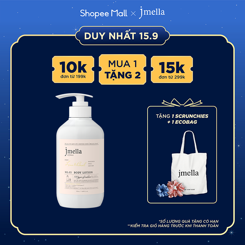 Sữa Tắm Jmella In France Dưỡng Ẩm Hương Nước Hoa No. 3 Lime & Basil Body Wash Chanh và Húng Quế Tươi Mát 500ml