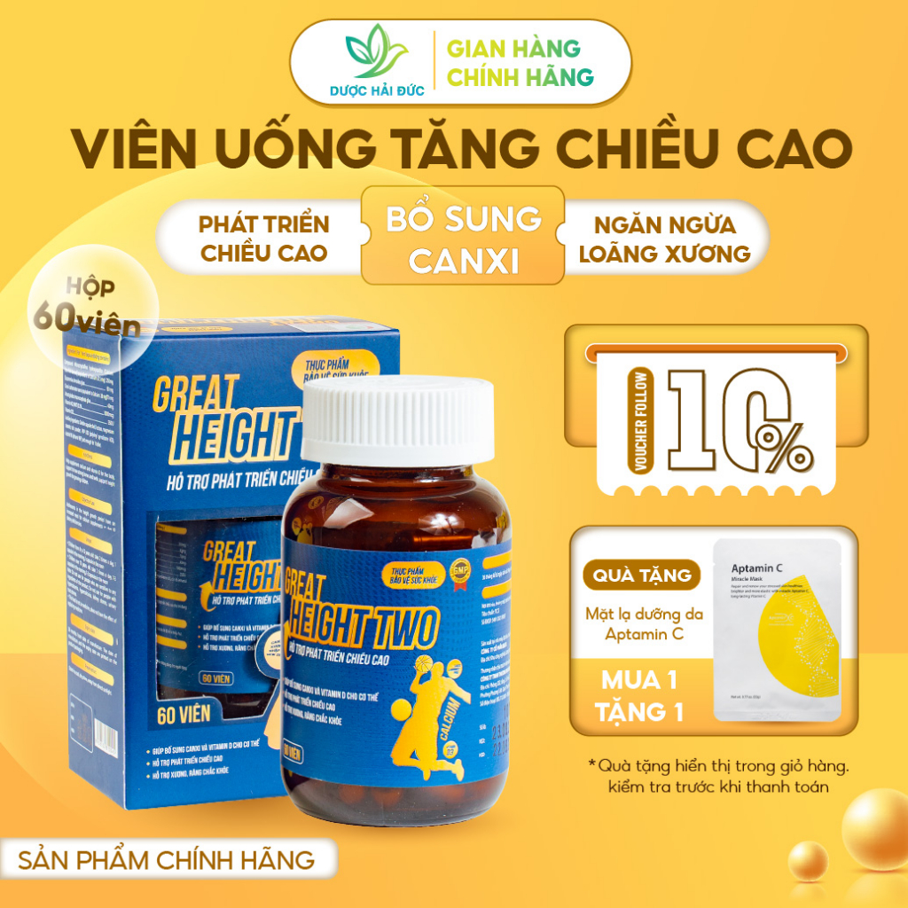 Viên uống tăng chiều cao Great Height Two (H/60v) - Bổ sung canxi, giúp tăng chiều cao, xương chắc khoẻ