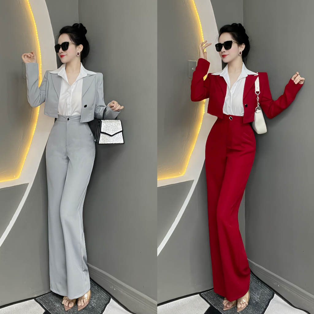 Set Vest Công Sở Thiết Kế 3 Món Áo Tay Dài Phối Quần Suông Dáng Dài (Kèm Áo Sơ Mi Trắng) T1458 - Thanh Tư