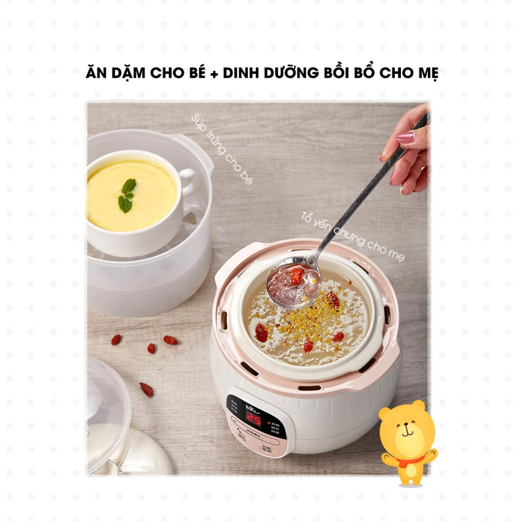 Combo Nồi Nấu Cháo Chậm 0,8L SUBE001, Máy tiệt trùng bình sữa SB-MTT17, Máy Hâm Sữa TNQ-D12D1 và Máy Xay Ăn Dặm D02Q1