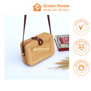Túi xách vintage hình hộp chữ nhật, túi mây tre thủ công mĩ nghệ hàng việt nam xuất khẩu châu âu