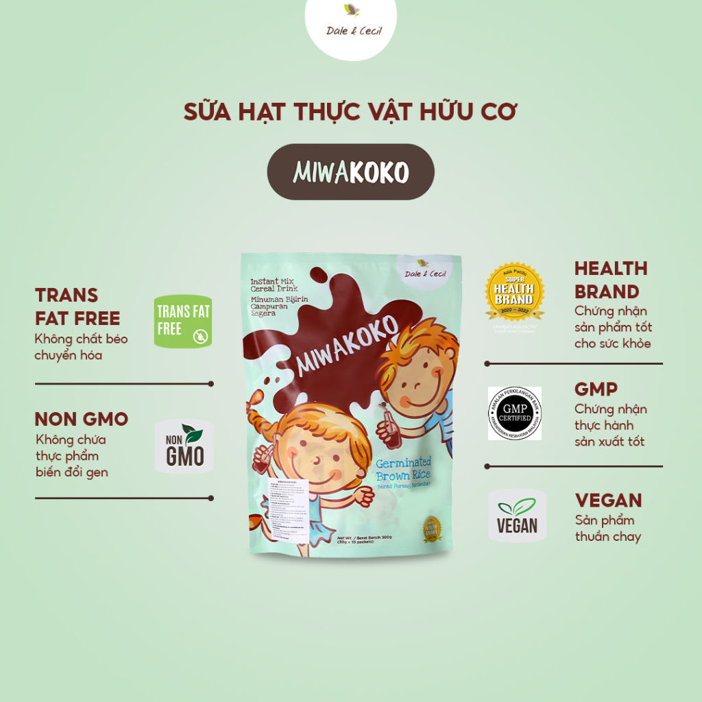 Sữa Công Thức Hạt Thực Vật Hữu Cơ Miwakoko Vị Cacao Túi 300g x 1 Túi - Miwako Official Store