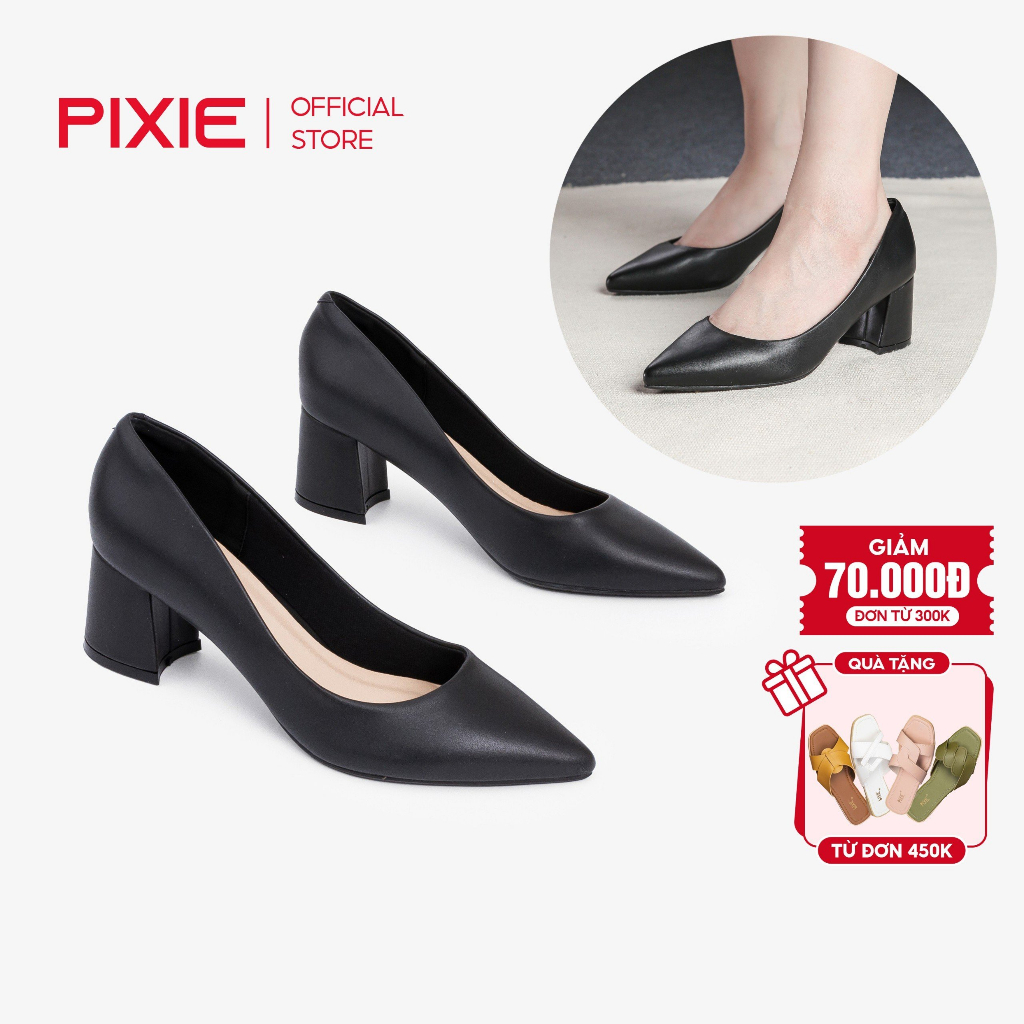 [Form nhỏ] Giày Cao Gót Đế Vuông 5cm Mũi Nhọn Basic Pixie P055