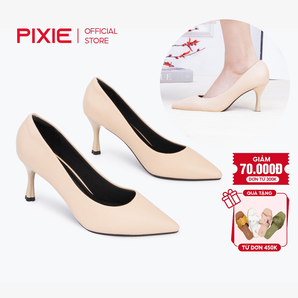 Giày Cao Gót 7cm Basic Mũi Nhọn Êm Chân Pixie X457