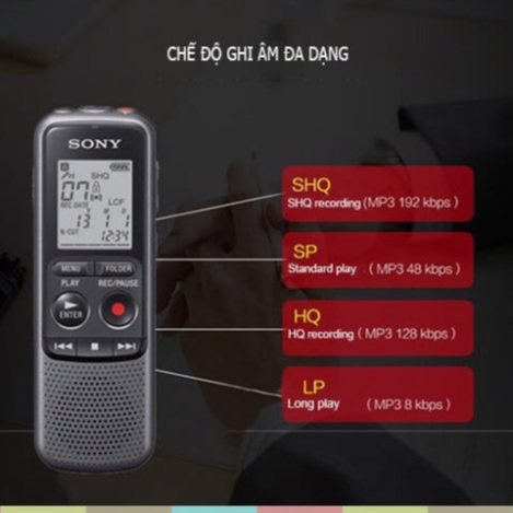 Máy ghi âm SONY PX240 chính hãng ,máy ghi âm sử dụng Pin AAA liên tục 62 giờ ,chất lượng âm thanh chuẩn ,loa ngoài to dõ
