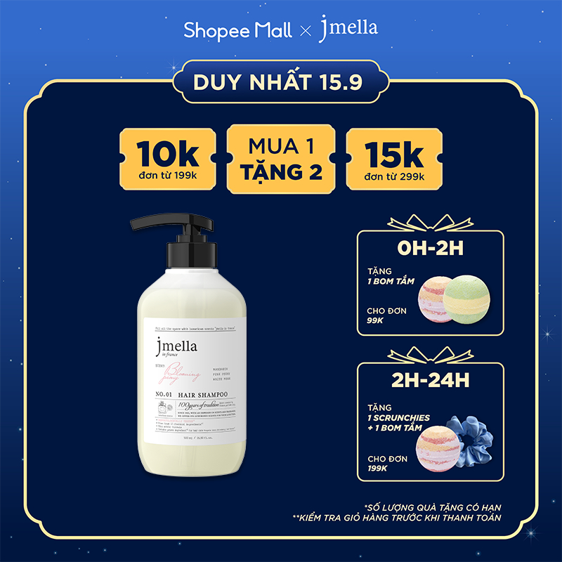 Dầu Gội Jmella in France Giúp Tóc Chắc Khỏe Hương No.1 Blooming Peony Hair Shampoo Cam Quýt và Mẫu Đơn Sang Trọng 500ml