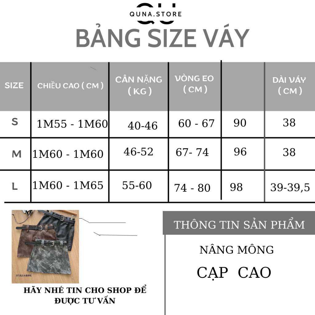 Chân váy da loang dáng chữ A kèm đai đinh hot M#8197