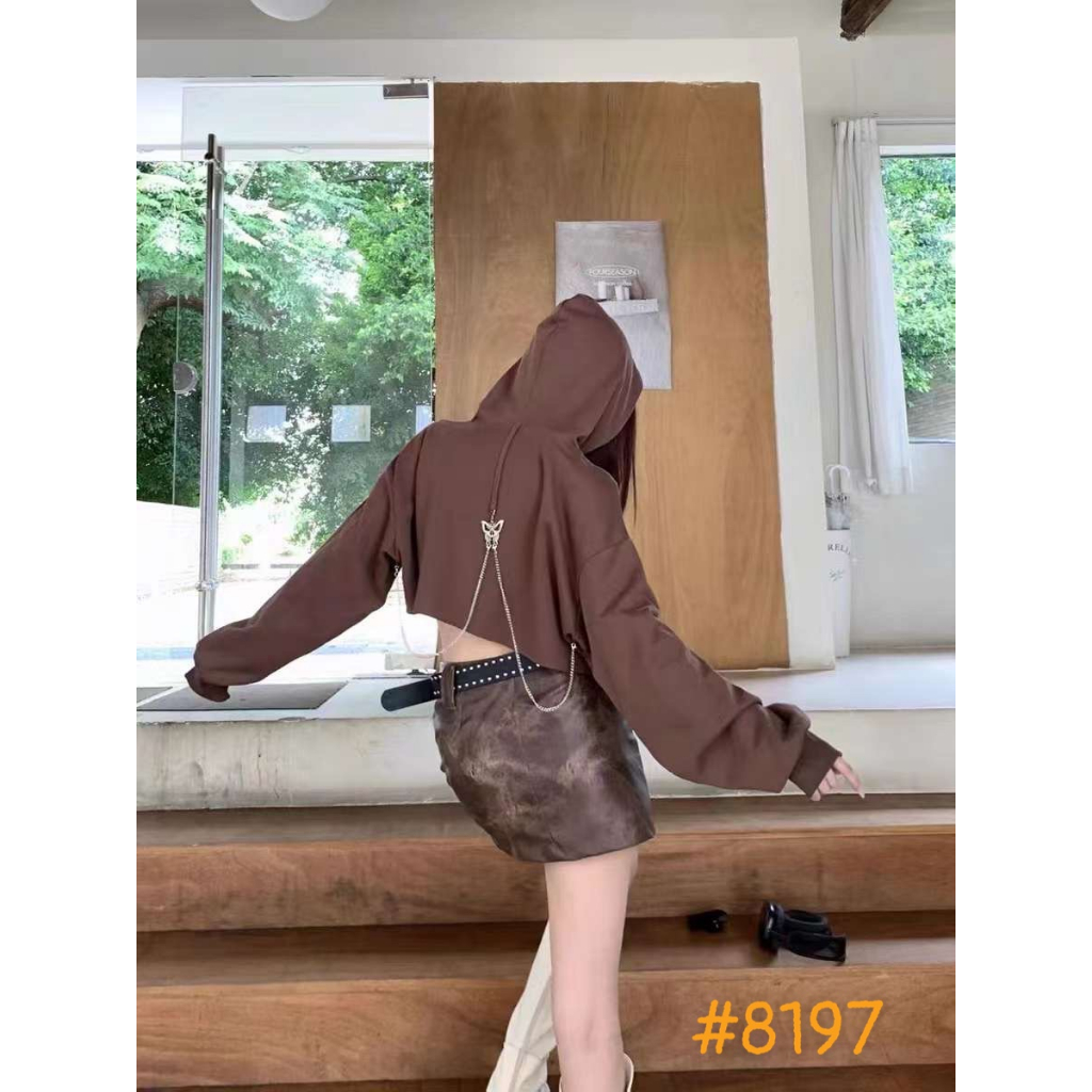 Chân váy da loang dáng chữ A kèm đai đinh hot M#8197