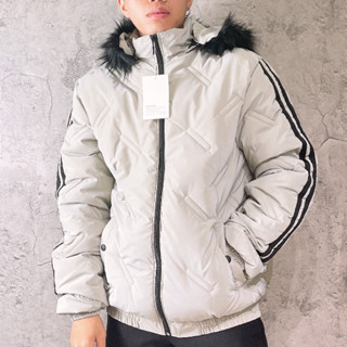 Áo khoác phao nam - áo phao nam mũ lông phối viền tay dập vân AK10