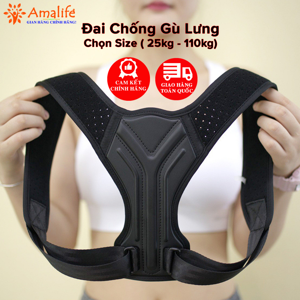 Đai Chống Gù Lưng Trẻ Em Người Lớn Chọn Size Có Nẹp Da PU Cứng Tăng Chiều Cao Cho Dân Văn Phòng A02 Chính Hãng Amalife