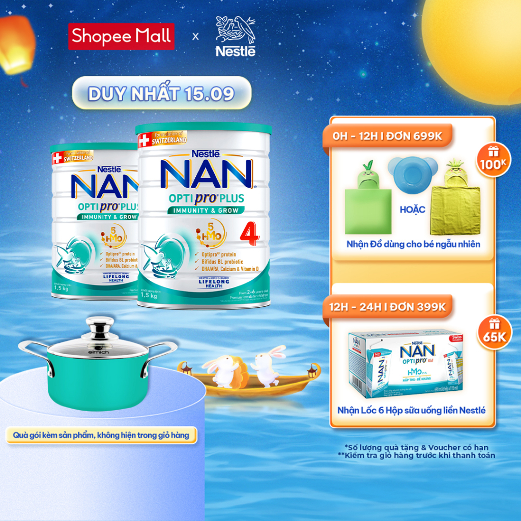 Combo 2 lon Sữa bột công thức Nestlé NAN OPTIPRO PLUS 4 1500g/lon với 5HMO Hỗ trợ Đề Kháng