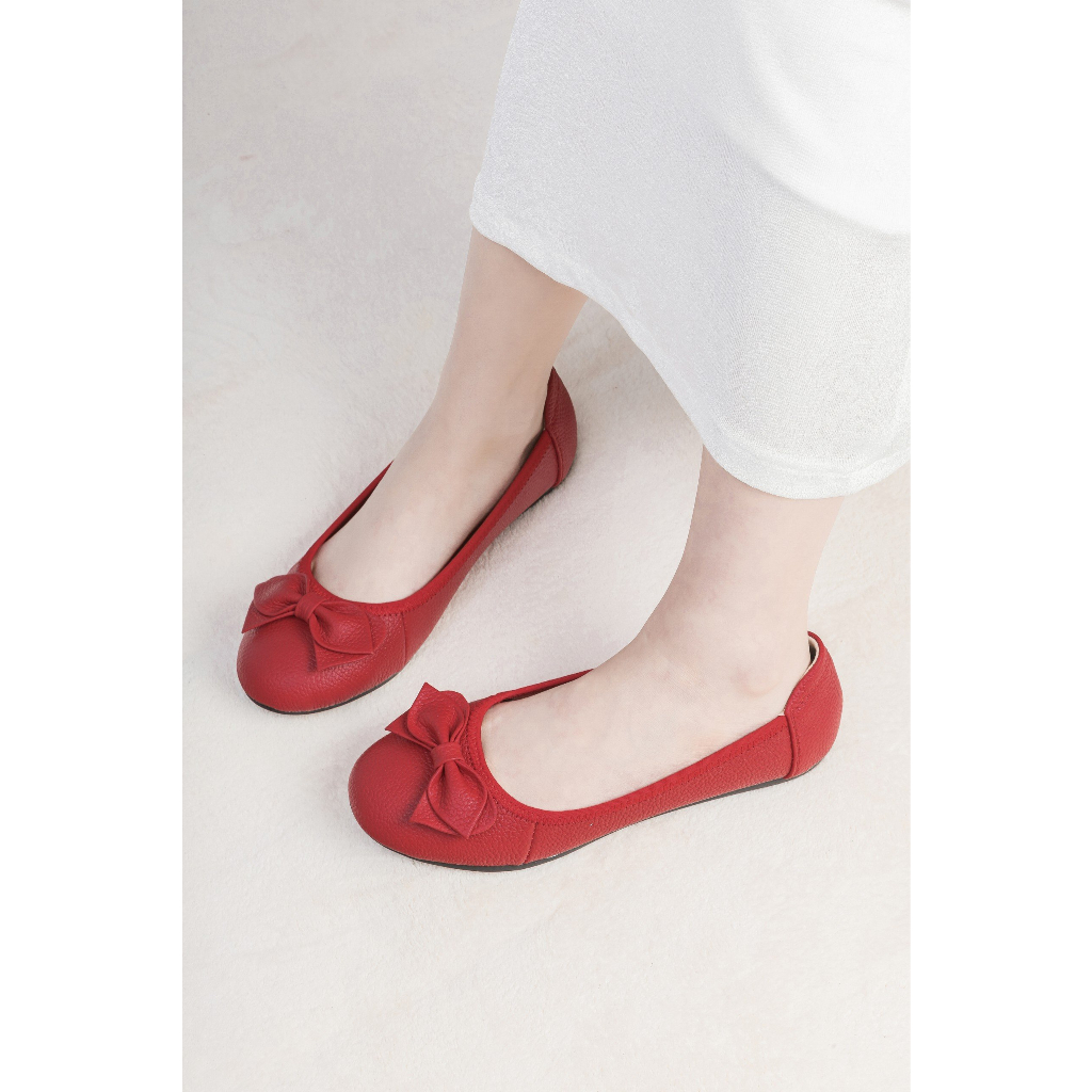 Giày Búp Bê Bệt Da Thật Siêu Êm Gắn Nơ Pixie X424