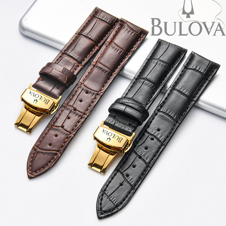 Dây đeo cho đồng hồ Bulova, da bò dập vân cá sấu, chống hút mồ hôi, khoá 2 nút bấm