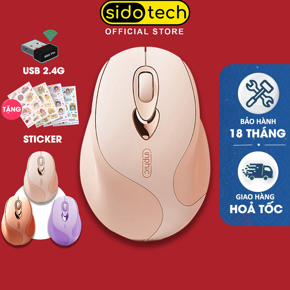 Chuột máy tính không dây SIDOTECH M8 cute màu hồng tự sạc pin dòng silent click chống ồn cho máy tính laptop masbook