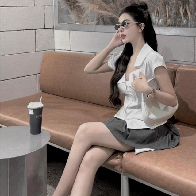 Set Áo Sơmi Mix Chân Váy Xếp Ly Mai Phương Bùi PiggyHouse S31