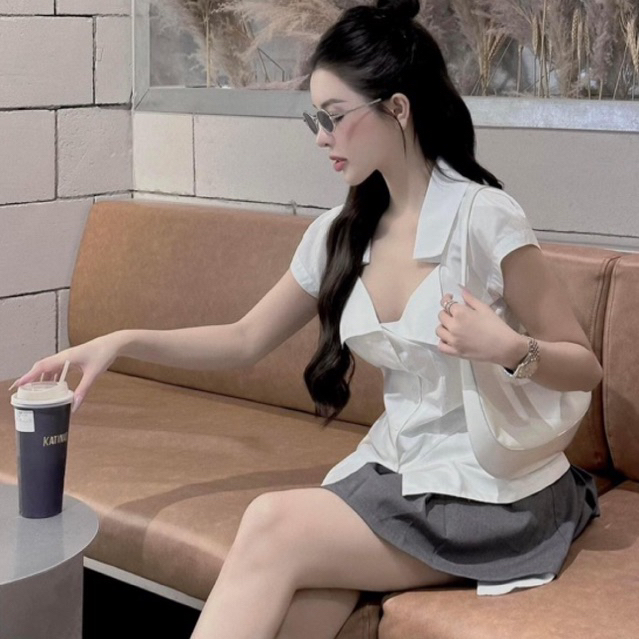 Set Áo Sơmi Mix Chân Váy Xếp Ly Mai Phương Bùi PiggyHouse S31