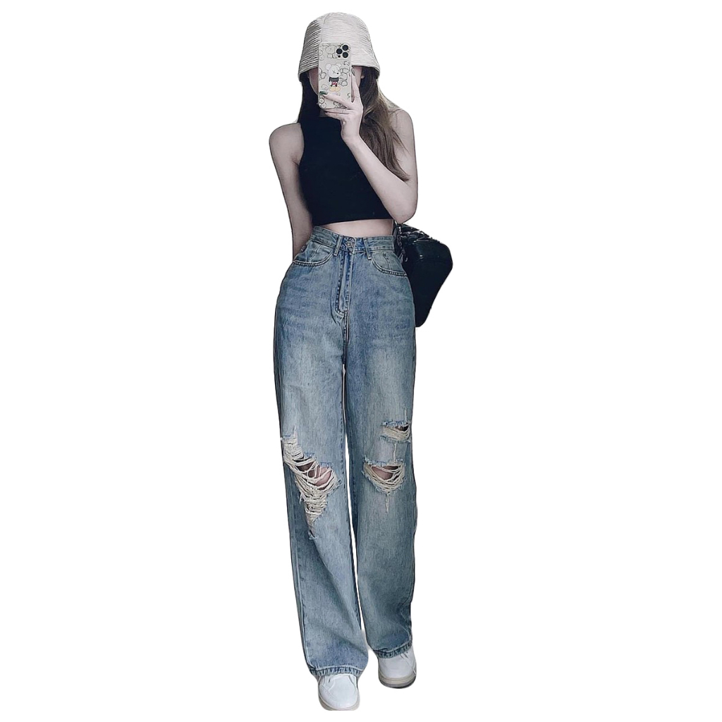 Quần baggy jean nữ LB_Official, lưng cao, dáng rộng, trẻ trung, màu đen cá tính. LB1788