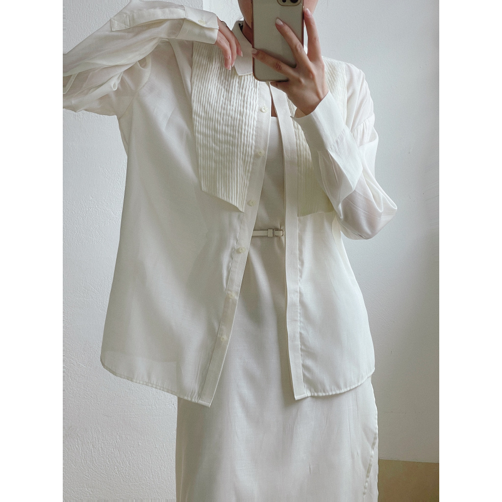 Paper Pleated Shirt In White/Ivory With MIRIN