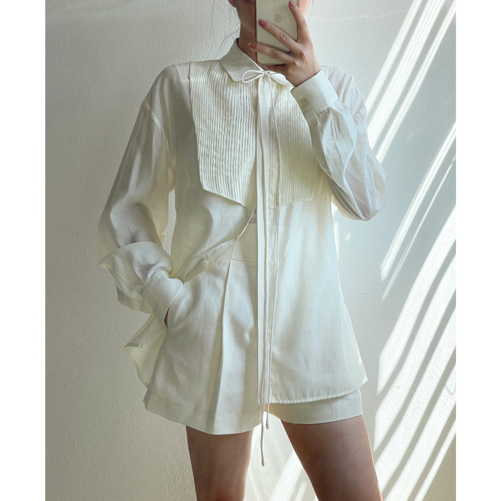 Paper Pleated Shirt In White/Ivory With MIRIN