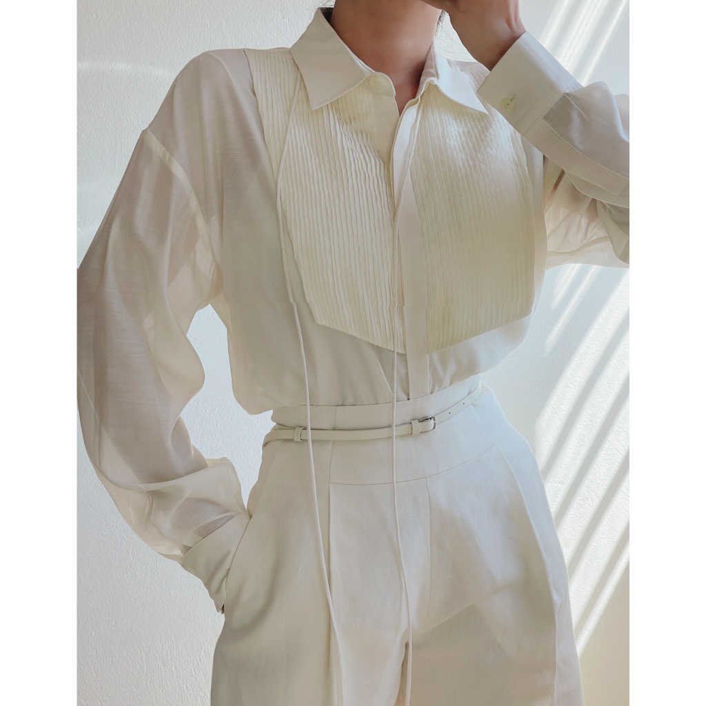 Paper Pleated Shirt In White/Ivory With MIRIN
