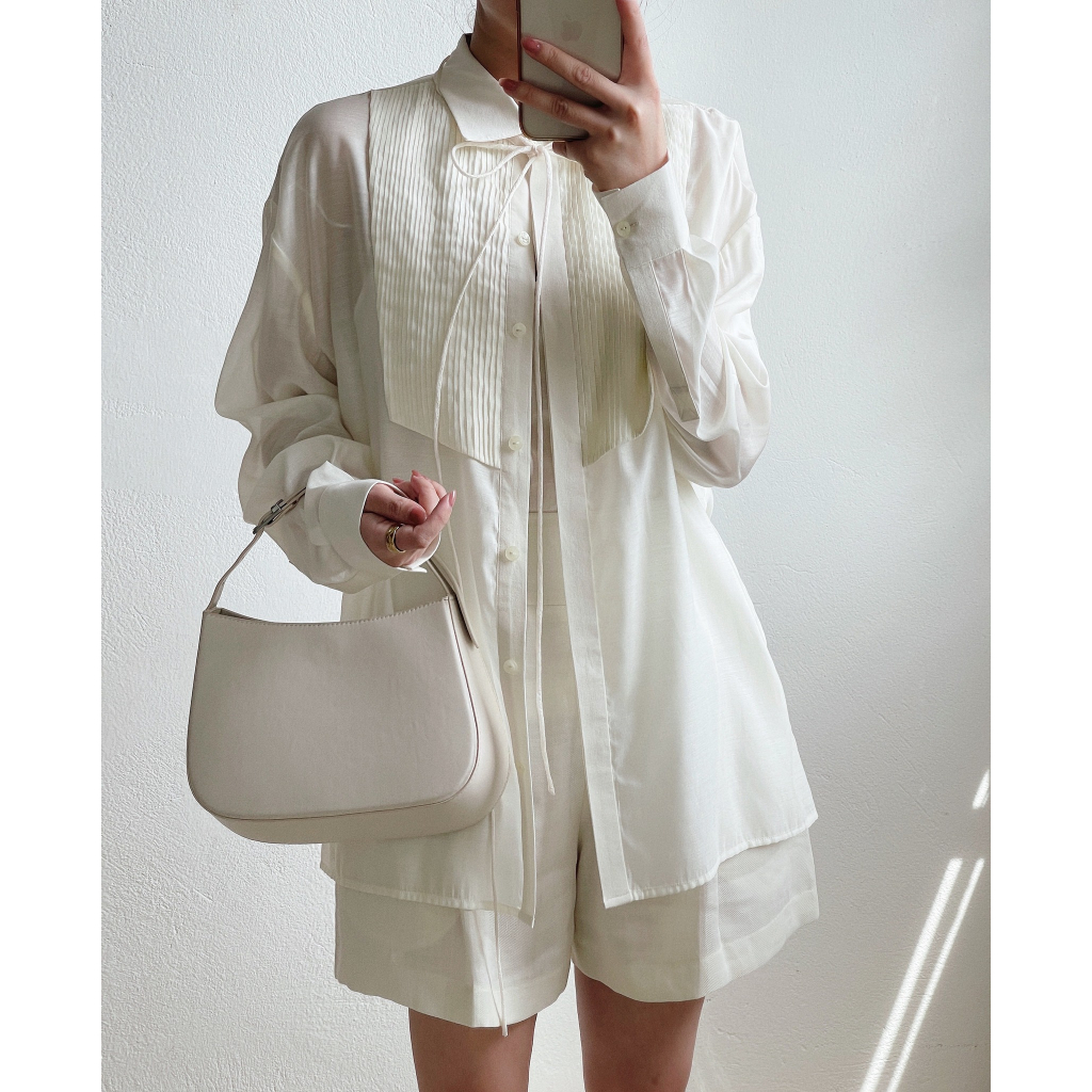 Paper Pleated Shirt In White/Ivory With MIRIN