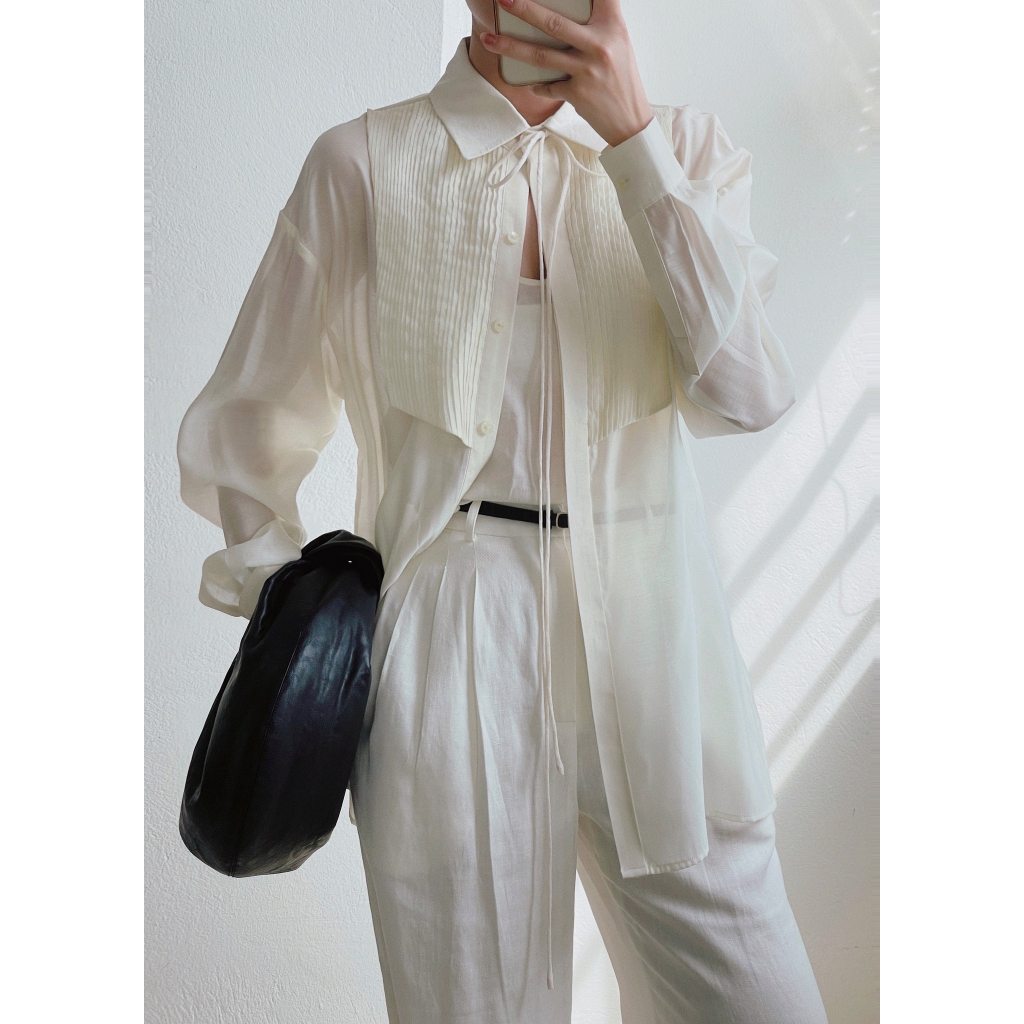 Paper Pleated Shirt In White/Ivory With MIRIN
