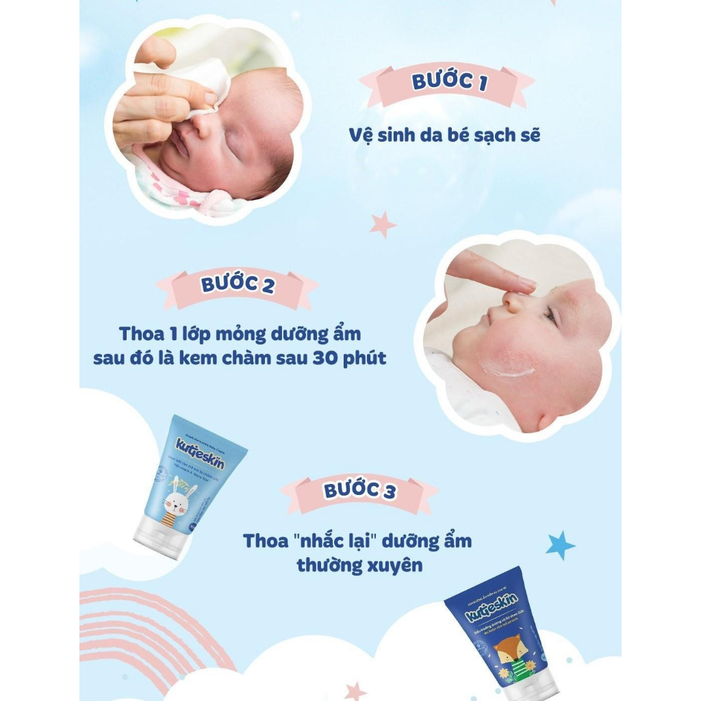 Combo kem chàm sữa và kem dưỡng ẩm Kutieskin cho em bé sơ sinh không chứa parben và corticoid