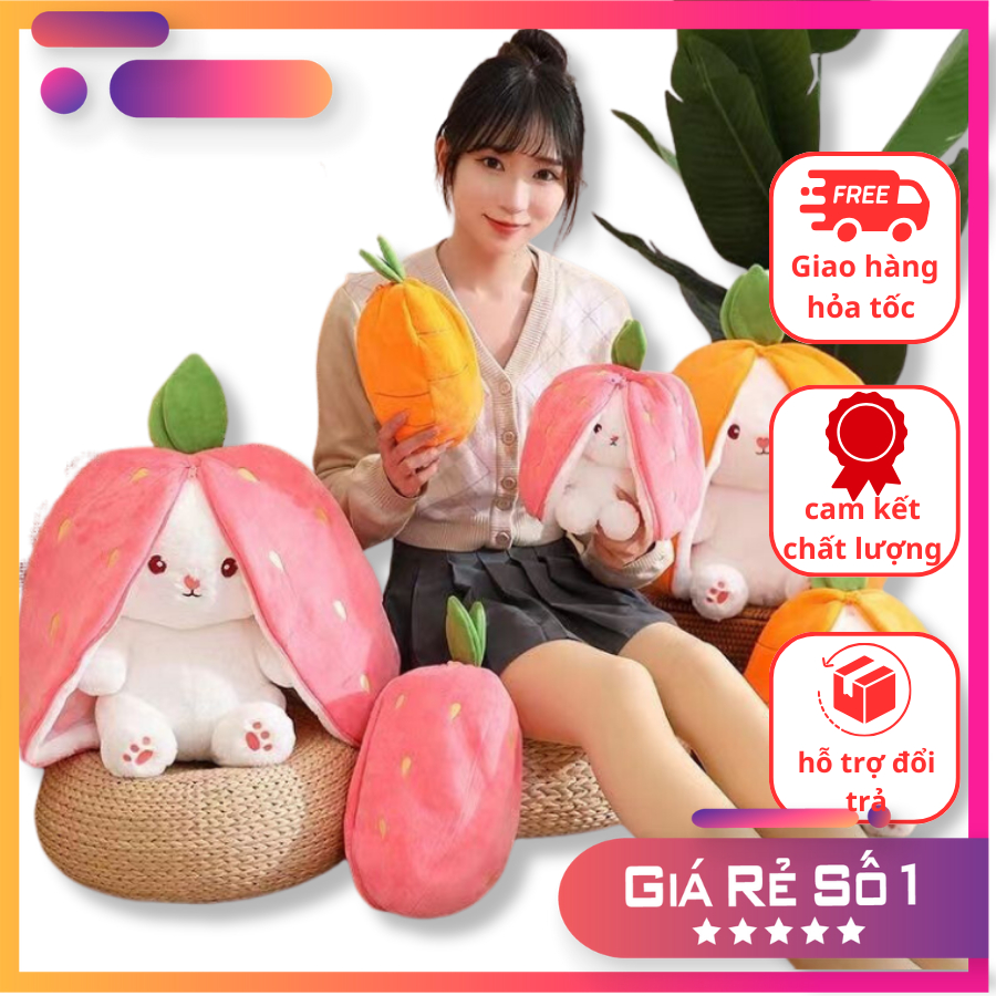 Gấu Bông Tai Thỏ Quả Dâu Tây Gấu Bông Biến Hình Dễ Thương