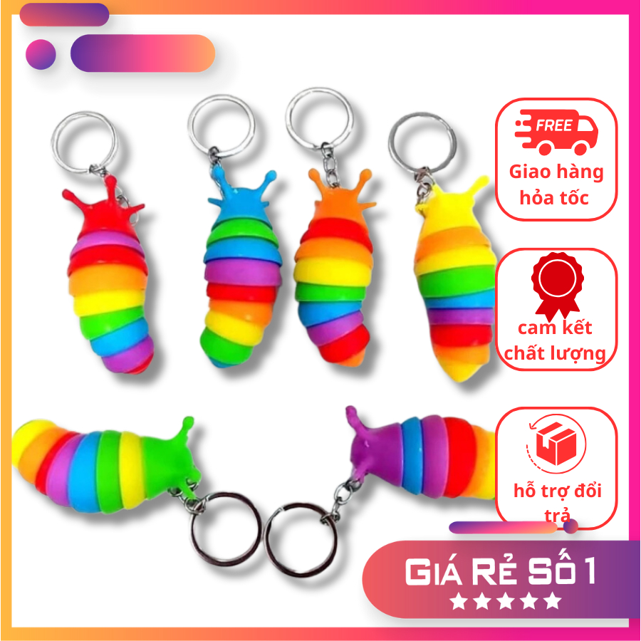 Móc Khóa Con Sâu 7 Màu Phát Sáng  Rưc Rỡ,Móc Khóa,Móc Treo Túi