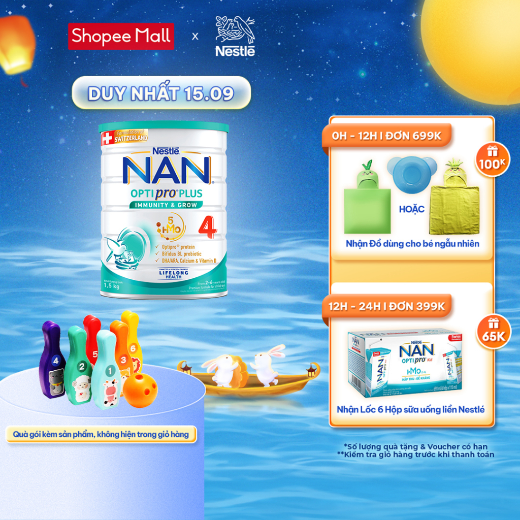 Sữa bột công thức Nestlé NAN OPTIPRO PLUS 4 1500g/lon với 5HMO Hỗ trợ Đề Kháng