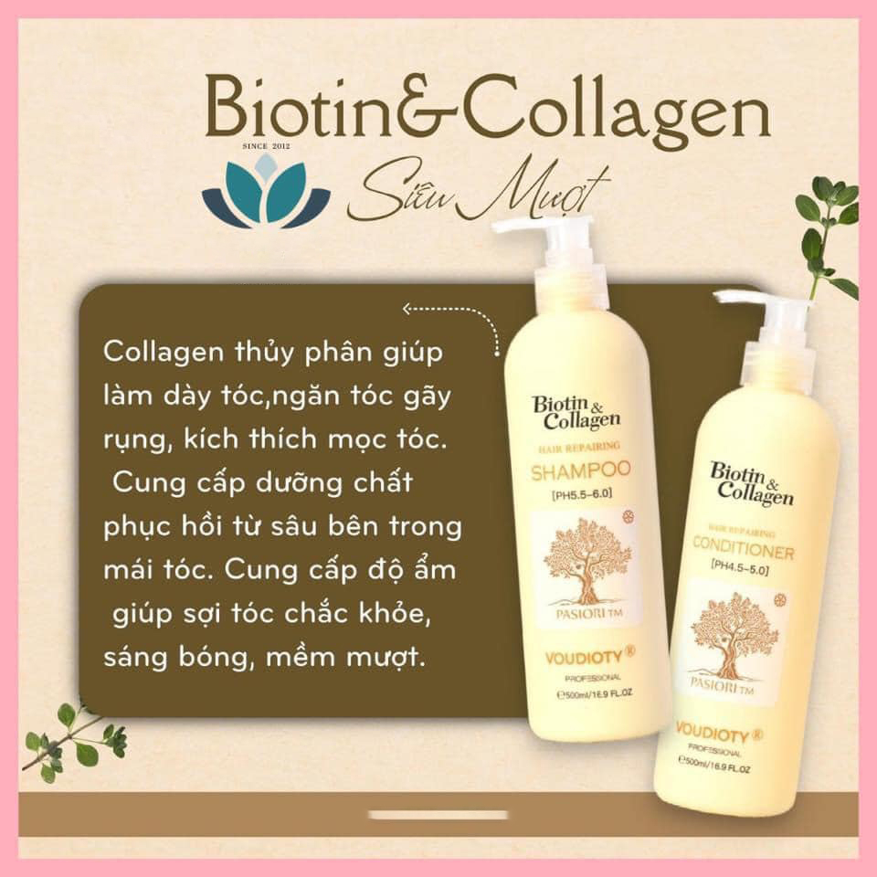 Dầu Gội Xả Voudioty Biotin & Collagen Hair Repairing Pasoiri TM Shampoo & Conditioner Phục Hồi Hư Tổn, Tóc Siêu Mềm Mượt