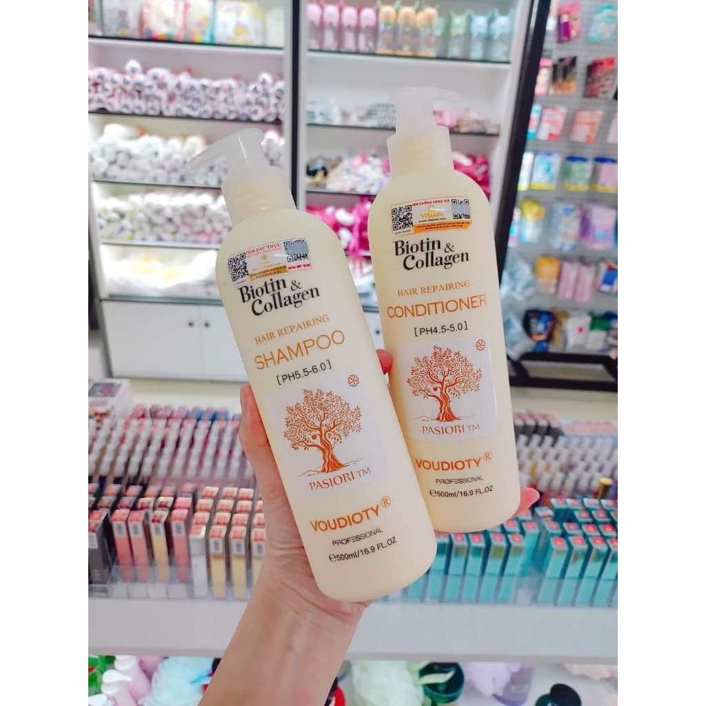 Dầu Gội Xả Voudioty Biotin & Collagen Hair Repairing Pasoiri TM Shampoo & Conditioner Phục Hồi Hư Tổn, Tóc Siêu Mềm Mượt