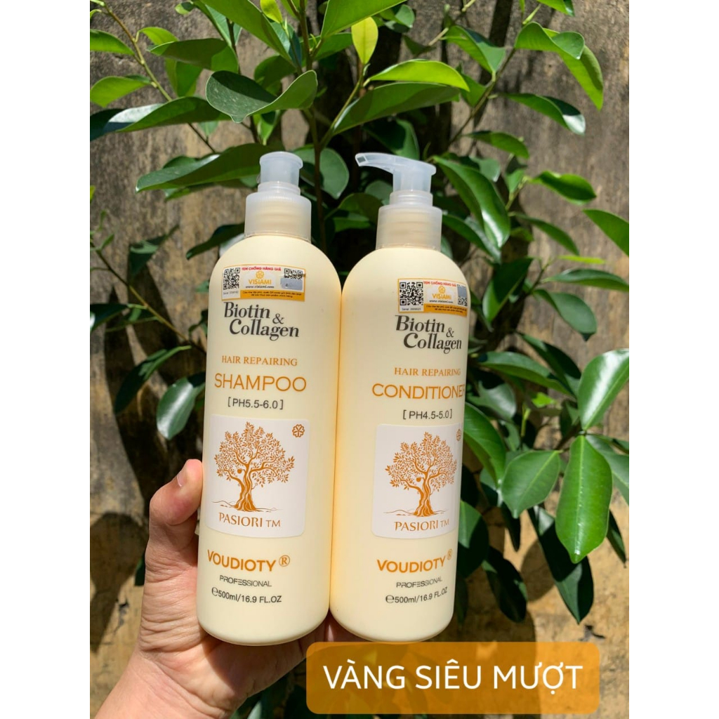 Dầu Gội Xả Voudioty Biotin & Collagen Hair Repairing Pasoiri TM Shampoo & Conditioner Phục Hồi Hư Tổn, Tóc Siêu Mềm Mượt