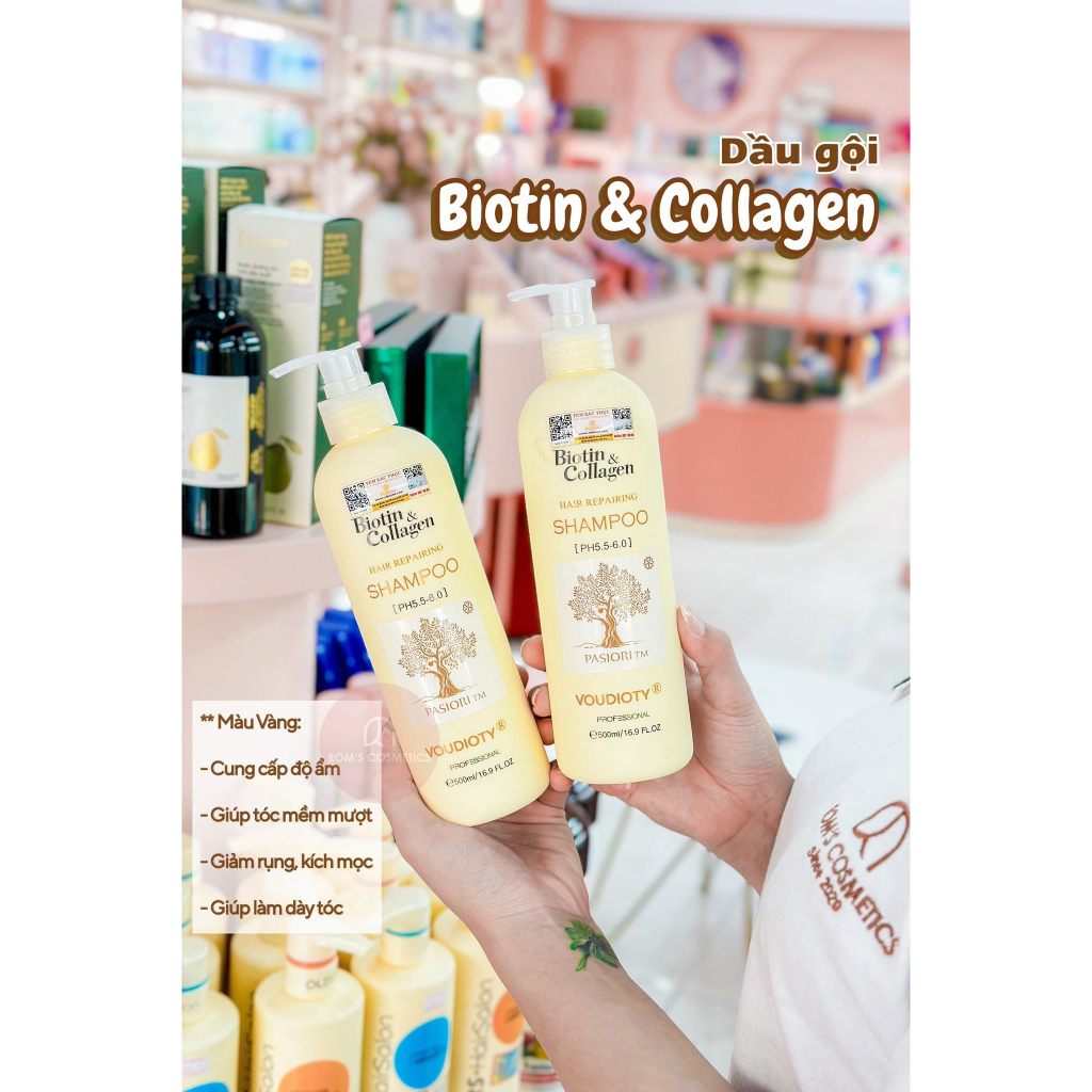 Dầu Gội Xả Voudioty Biotin & Collagen Hair Repairing Pasoiri TM Shampoo & Conditioner Phục Hồi Hư Tổn, Tóc Siêu Mềm Mượt