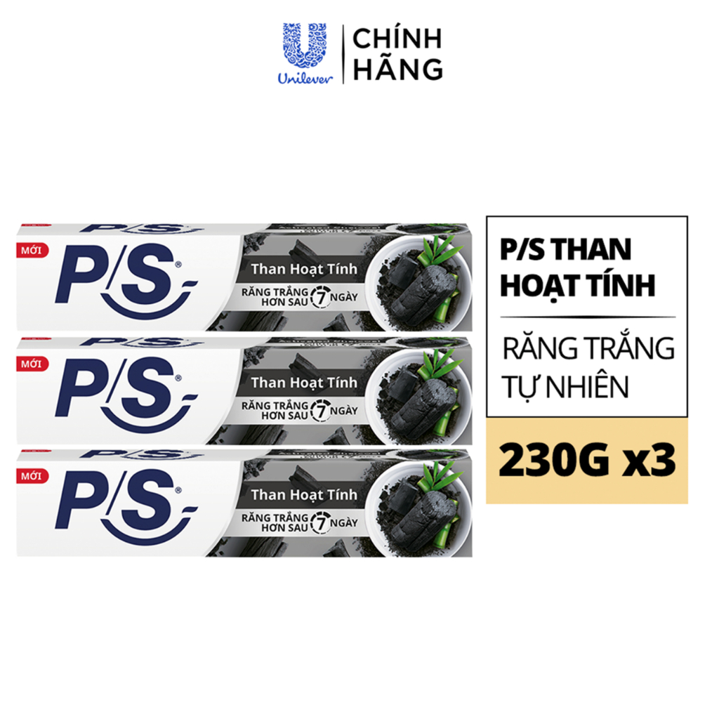 Bộ 3 Kem Đánh Răng P/S Than Hoạt Tính Răng Trắng Hơn Sau 7 Ngày 230g/hộp